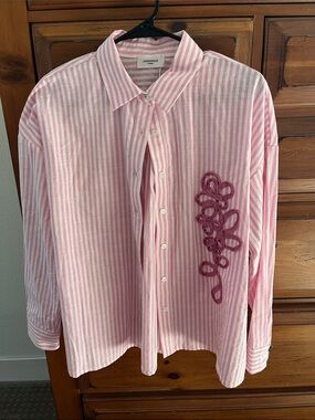 Anniewear Pink Striped Cotton Button-Down Blouse Size Large NWT